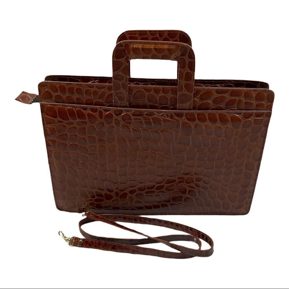 Vintage  Unisex Thick Faux Leather Briefcase Messenger Bag .Size Large.